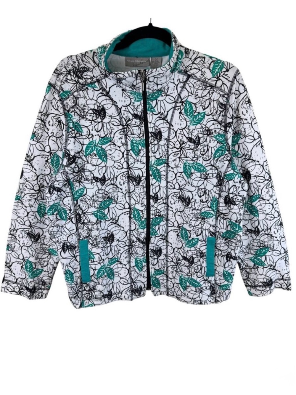 Allyson Whitmore Colorful Floral Cotton Blend Zip Up Lightweight Sweatshirt Sz L
